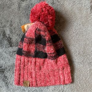 CC Women’s Red and Black Pom-Pom Beanie